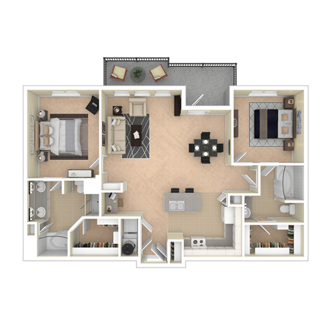 Floor plan for 2 beds, 2 baths, 1215 sqft